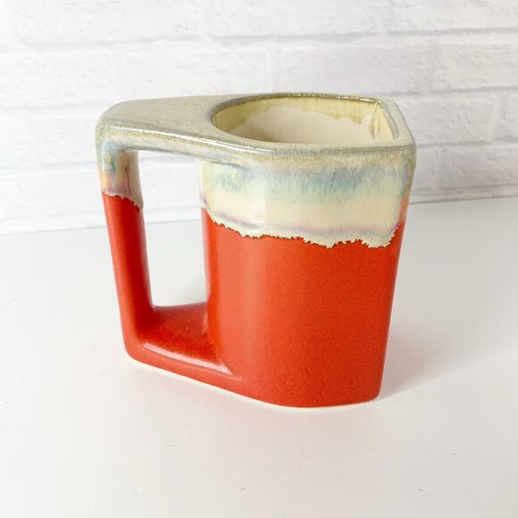 Drip Glazed Stoneware Square Coffee Mug Signed Candy Apple Orange Stacking - Picture 3 of 6